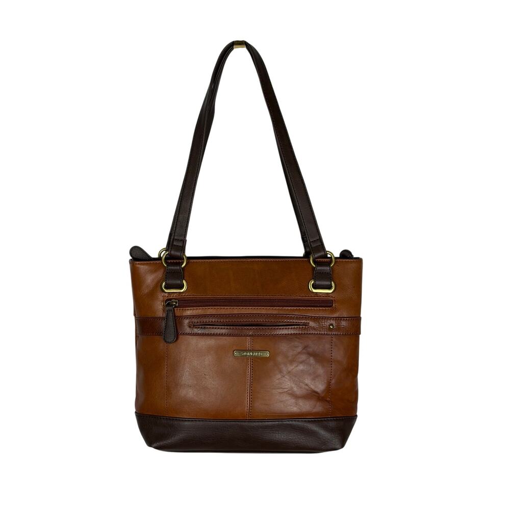 Stone & Co Brown Two Tone Leather Shoulder Bag Everyday Carry Purse